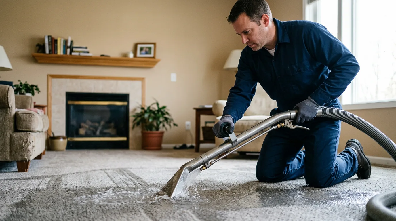Water damage restoration technician working near Bradford, VT